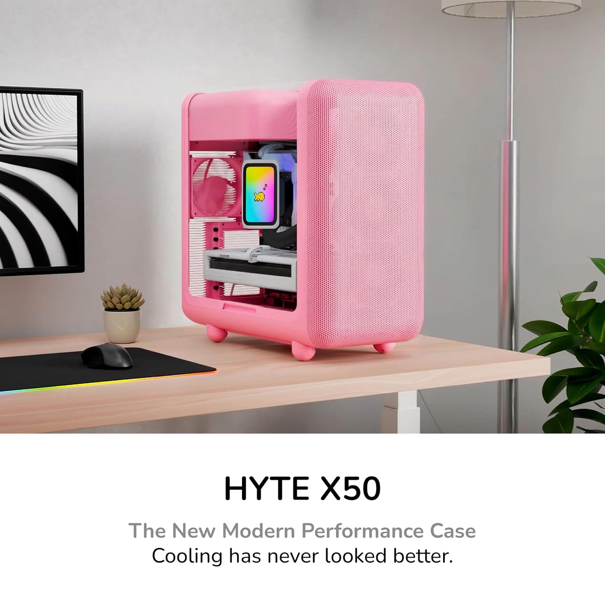 Hyte X50 Modern Performance ATX - Estuche para Juegos de PC de Torre Media, Leche de Fresa (Rosa)
