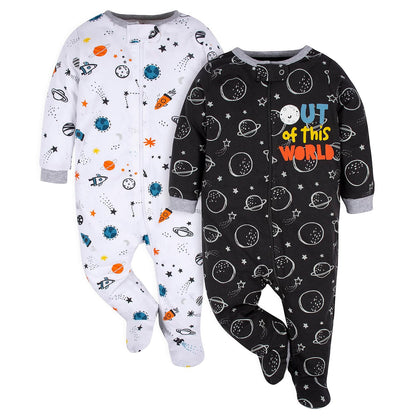 Gerber Paquete de 2 Pijamas Sleep 'N Play con Pies para Bebé - Recién nacido - Negro espacio