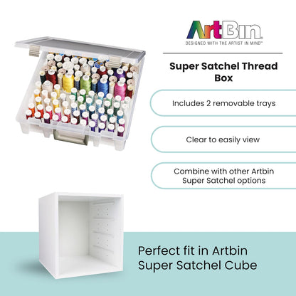 ArtBin Thread Box- Super Satchel Storage Container with Two Removable Trays for Thread spools, 9002AB