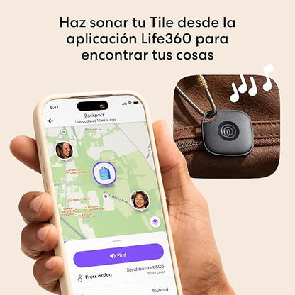 Life360 Tile - Localizador Bluetooth, localizador de Llaves y localizador de Objetos para Llaves, Bolsos y Mucho más.Compatible con iOS y Android. Paquete de 4 (Negro)
