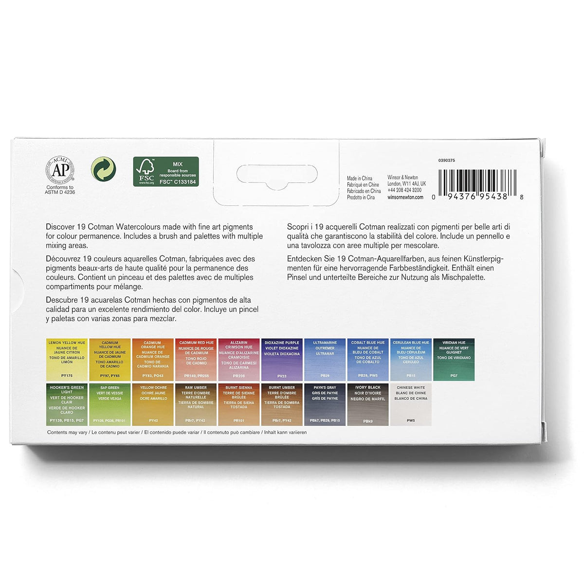 Winsor & Newton 390375 Est Cot Plus 375 C/16 Med, 3 Tubos, 1 Pinc