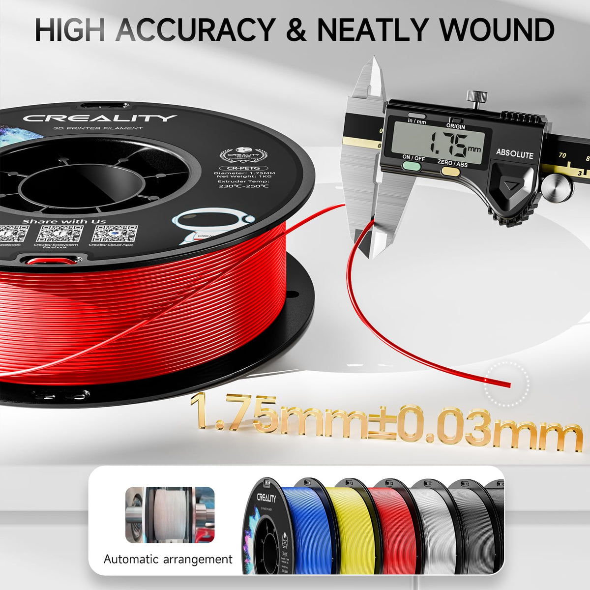 CREALITY - Filamento PETG de 1,75 mm, 1 kg, rojo