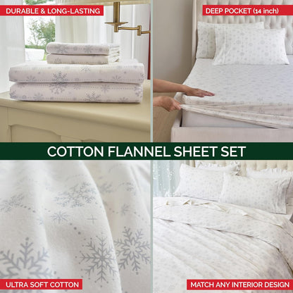 Elegant Comfort - Juego de sábanas de franela de algodón turco, ultra suave, 4 piezas, 100% algodón, sábanas de franela de Navidad, cálidas y acogedoras de calidad premium, sábana bajera ajustable con