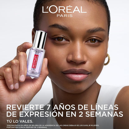 L'Oréal Paris Revitalift Filler Sérum de Ojos con Ácido Hialurónico + Cafeína, Rellena hasta 2.5% Líneas de Expresión y Corrige Ojeras, Aplicador Triple Perla, 15 ml