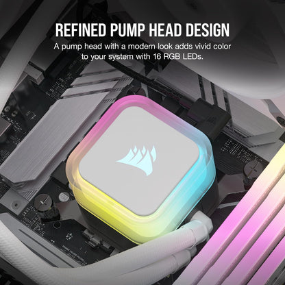 Corsair H150i RGB Elite Refrigerador Líquido para CPU - 360mm AIO - Ventiladores AF120 Elite PWM - Zócalos Intel® LGA 1700, 1200, 2066, AMD® AM5 y AM4 - Blanco