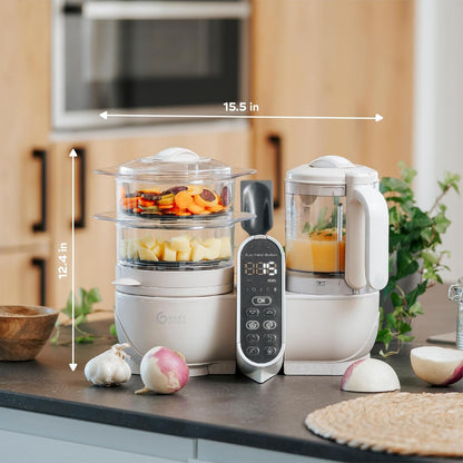 Babymoov Duo Meal Station Procesador de Alimentos para Bebé 6 en 1, Vaporera Licuadora para Papillas Caseras, Calientabiberón, Descongela, Esteriliza, Beige Mineral