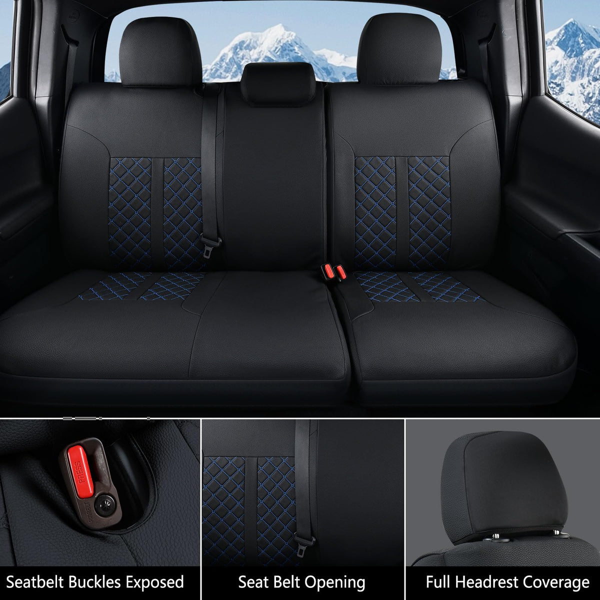 Truckiipa - Juego Completo de Fundas de Asiento de Piel para Toyota Tacoma, Cobertura Completa, Impermeable, Protector de cojín para Toyota Tacoma 2016-2023, Doble Cabina tripulación, Juego Completo