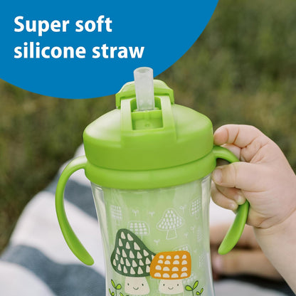 Dr. Brown's Milestones - Taza aislada para sorbos con popote y asas, vaso a prueba de derrames con tapa, paquete de 2, azul y verde, 10 onzas, 300 ml, última intervensión de BPA, 12 m +