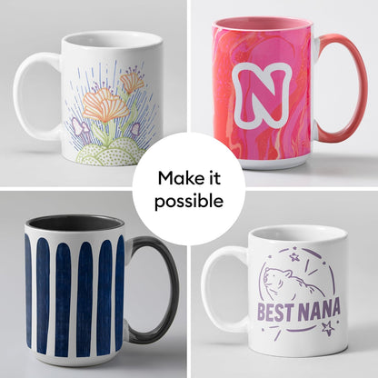 Cricut Taza apilable de cerámica en blanco, 10 onzas, 300 ml (6 unidades) – Taza personalizada – Funciona con hojas de transferencia de tinta infusible Ink, bolígrafos, marcadores y sublimación