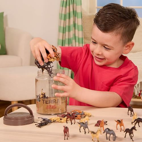 Terra by Battat Caballos en Tubo, Figuras de Caballos en Miniatura | Set de 60 caballos de juguete de plástico en distintas posturas, para dioramas o coleccionar, Caballos en tubo, 3 años y +