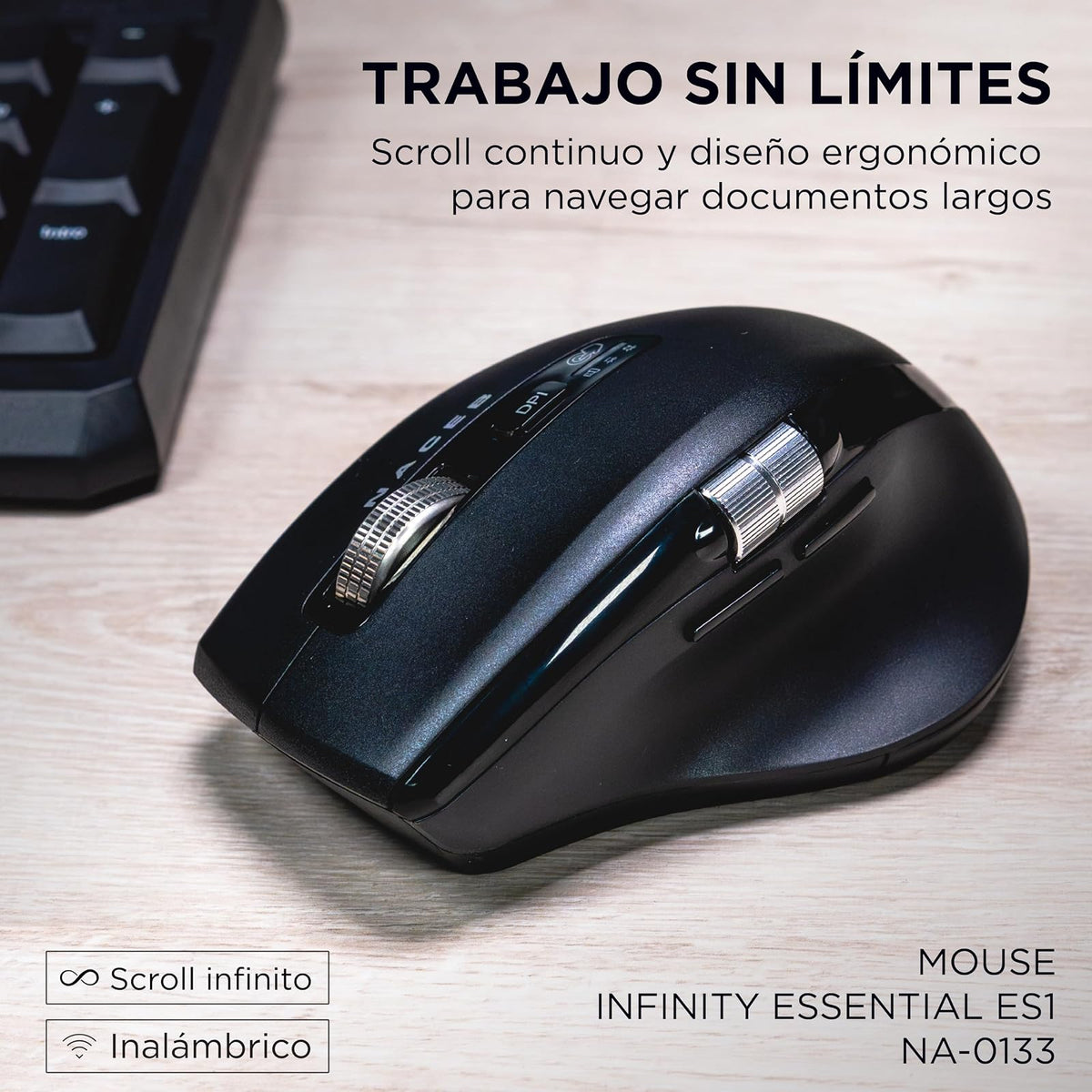 Naceb Technology Mouse Inalámbrico Doble Scroll - Bluetooth y 2.4GHz - Ergonómico con Rueda Lateral y Botón dpi - NA-0133