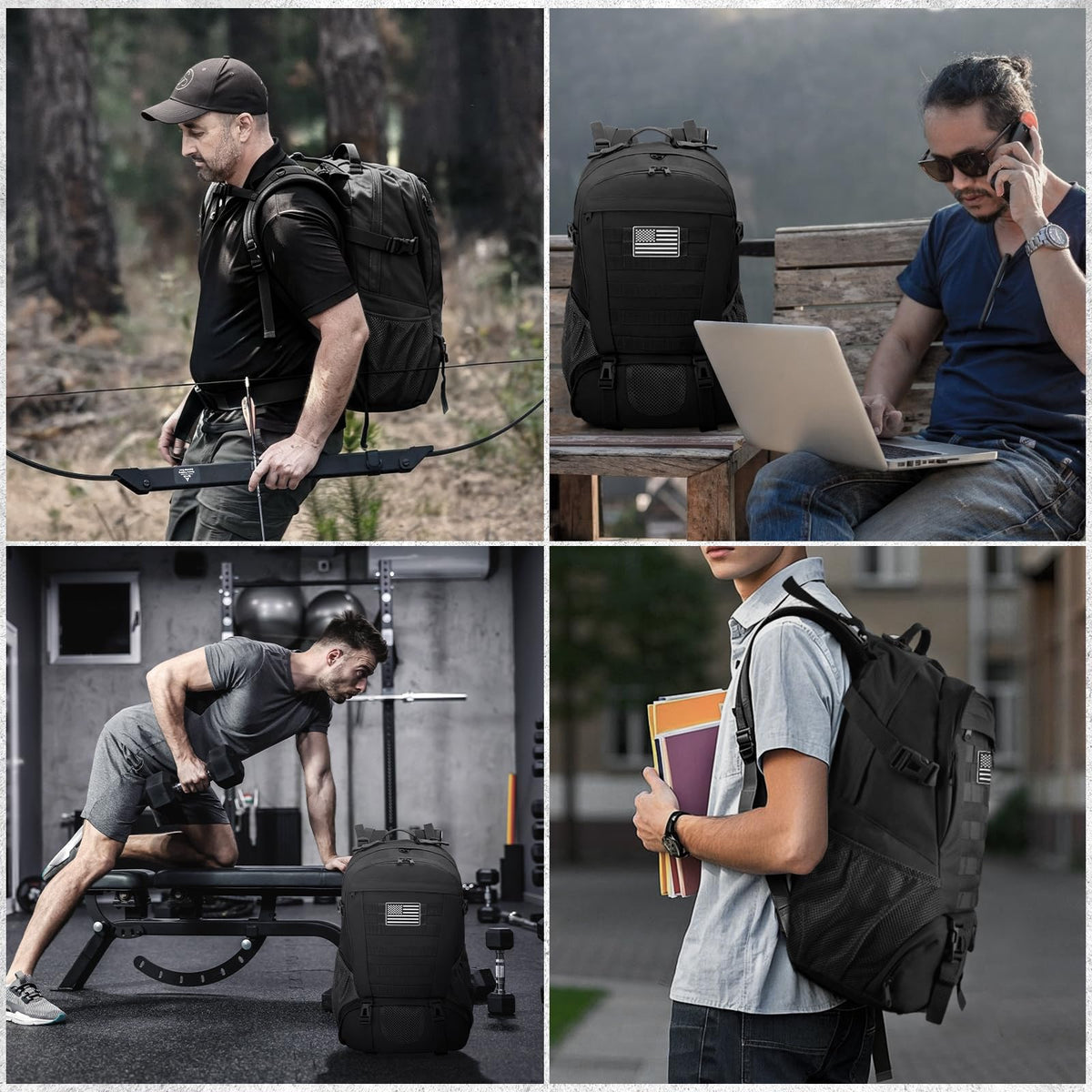 Jueachy - Mochila táctica para hombre, mochila militar Molle, impermeable, 30 L, con parche de bandera de Estados Unidos