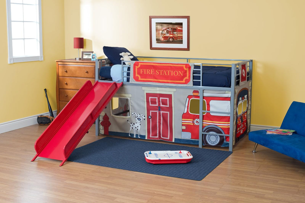 DHP - Juego de Cortinas de diseño del Departamento de Bomberos para Cama Junior Loft, Muebles para niños, Color Azul