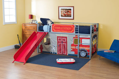 DHP - Juego de Cortinas de diseño del Departamento de Bomberos para Cama Junior Loft, Muebles para niños, Color Azul
