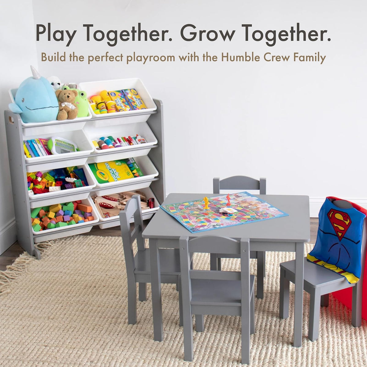 Humble Crew Wood - Juego de 4 sillas y Mesa para niños, Color Gris