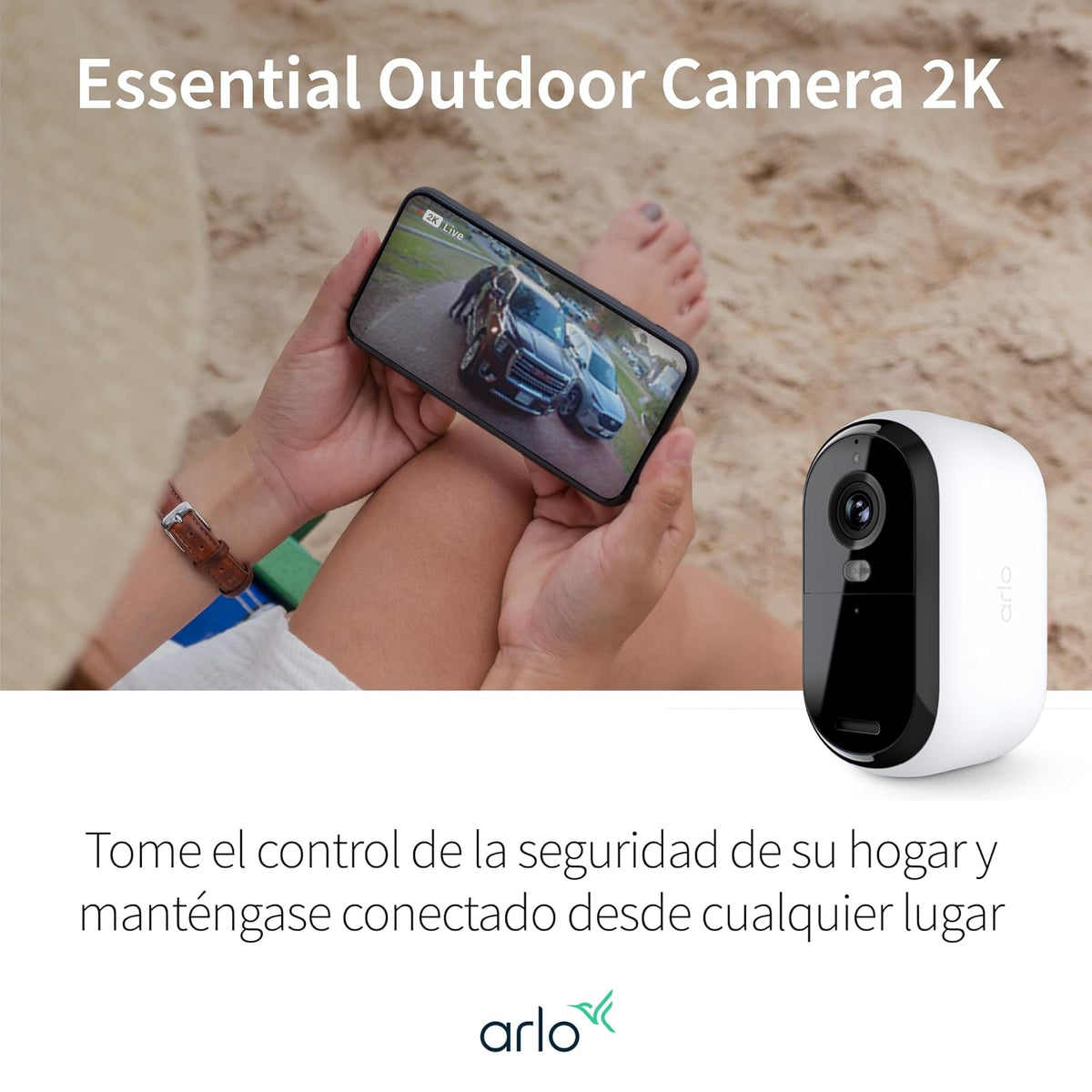 Arlo Essential Cámara de Seguridad Exterior (2da Generación), Blanco, 1 Unidad, Inalámbrica, 2K, Wi-Fi