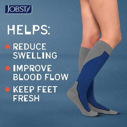 JOBST Sport Knee High 15-20 mmHg Compression Socks, Black/Cool Black, Large | Punta Cerrada, Color Negro, Compresión de Grado Médico