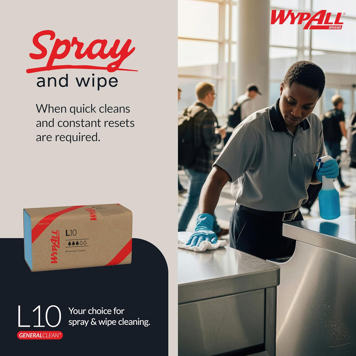 WypAll 05120 L10 limpiaparabrisas, banda, 2 capas, 9 3/10 W X 10 1/2L, Paquete de 140 (funda de 16 paquetes)