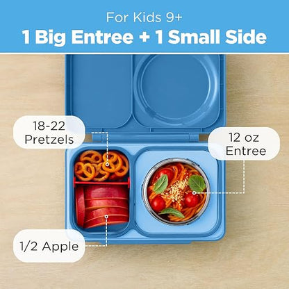 Omie OmieBox UP Bento Box para niños, lonchera aislada, tarro de alimentos térmico aislado al vacío a prueba de fugas, bolsa de hielo más fría, 2 compartimentos (azul cósmico)