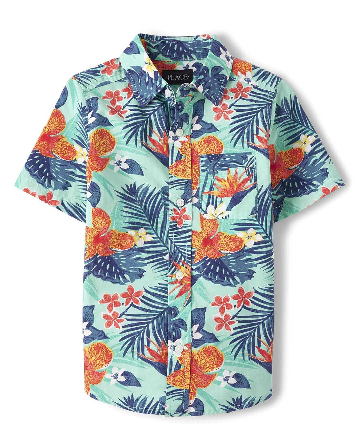 The Children's Place Camisa de Manga Corta con Botones para Niño - Tropical Mellow Aqua - XS