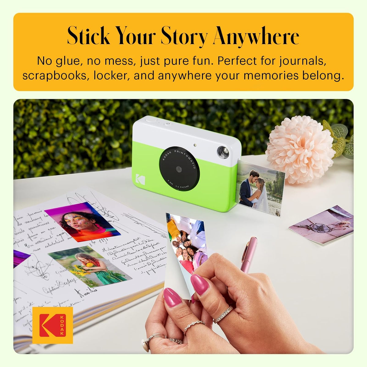 Kodak Cámara Digital de impresión instantánea (Verde)Impresión a Todo Color en Papel Fotográfico Zink 2 x 3 Pulgadas Papel Adhesivo– Imprime Recuerdos al Instante