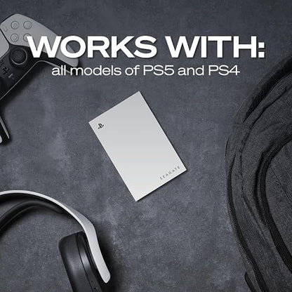 Seagate Disco Duro Externo Portátil para PS5 2 TB, USB 3.2, Blanco con luz LED Azul incorporada, Certificado PS5 (STLV2000101)