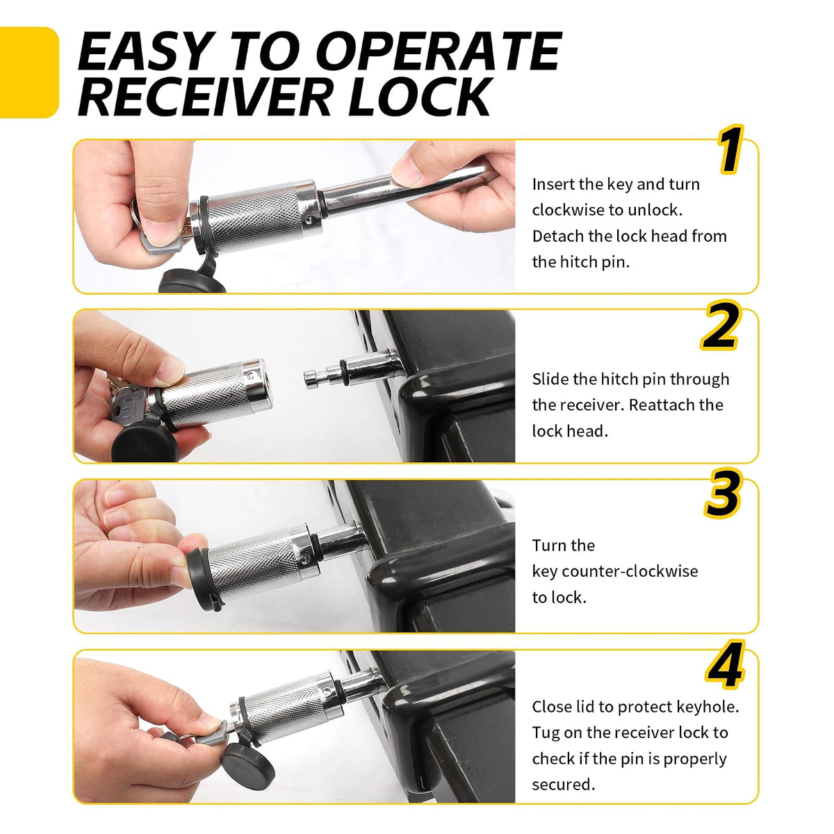 MaxxHaul 50058 Candado Receptor Enganche con Pasadores 5/8" y 1/2" Negro Estándar para Receptores 1-1/4" 2" 2-1/2" SUV/Camionetas