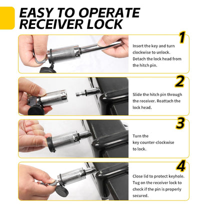 MaxxHaul 50058 Candado Receptor Enganche con Pasadores 5/8" y 1/2" Negro Estándar para Receptores 1-1/4" 2" 2-1/2" SUV/Camionetas