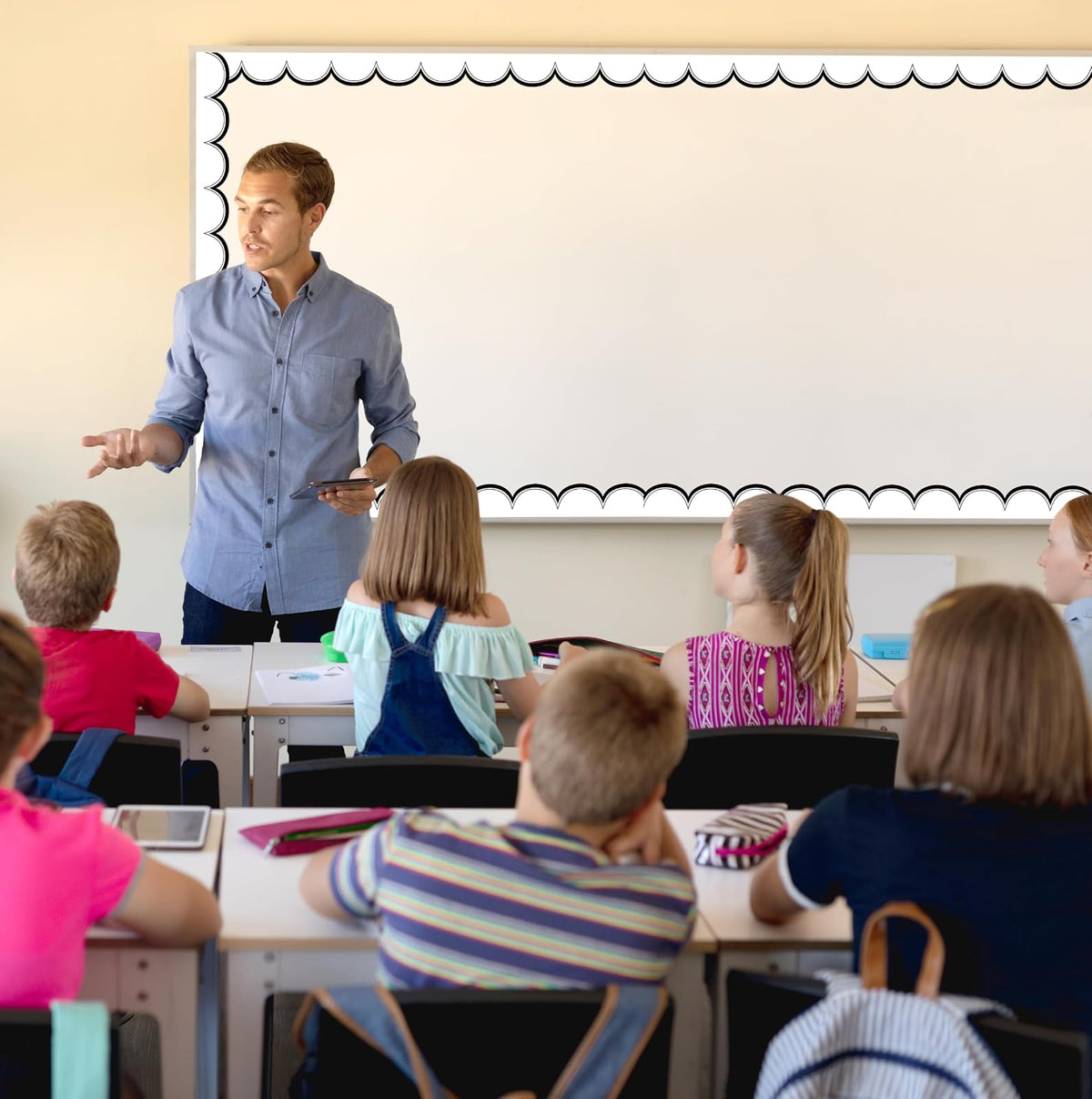 Teacher Created Resources Borde Enrollado Blanco Con Festoneado Negro