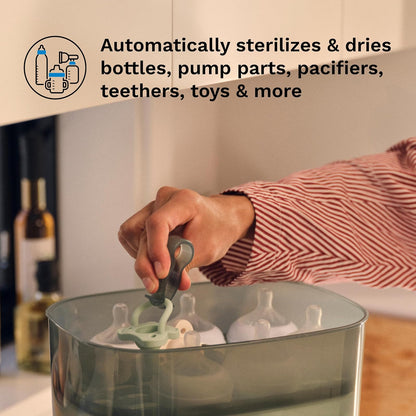 Baby Brezza - Esterilizador y secador de botellas avanzado - Máquina eléctrica de esterilización a vapor universal para todas las botellas: plástico + piezas de chupones de vidrio, filtración HEPA