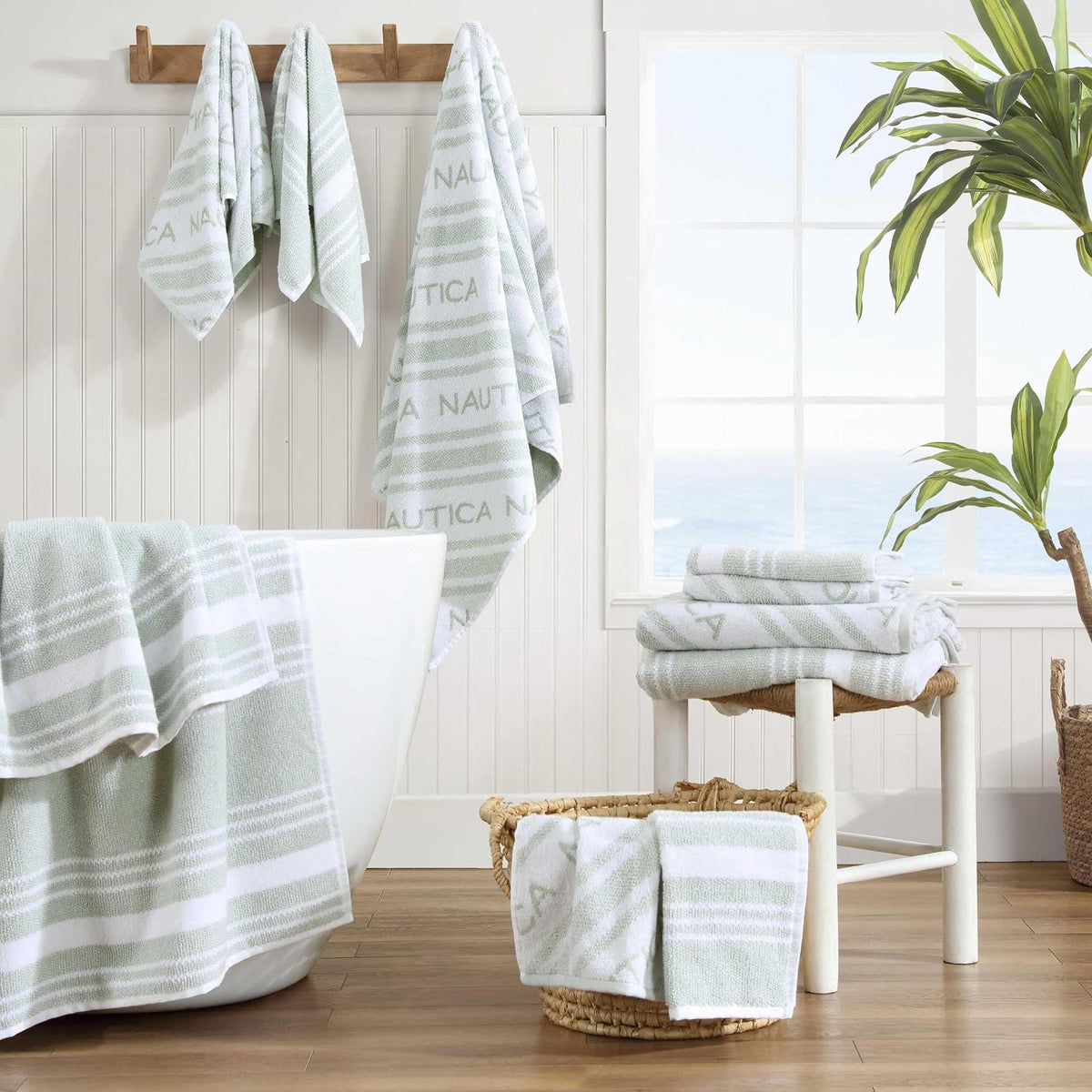 Nautica - Toallas de baño, Suaves y absorbentes para baño, Certificado Oeko-Tex (Verde minera), 6 Piezas