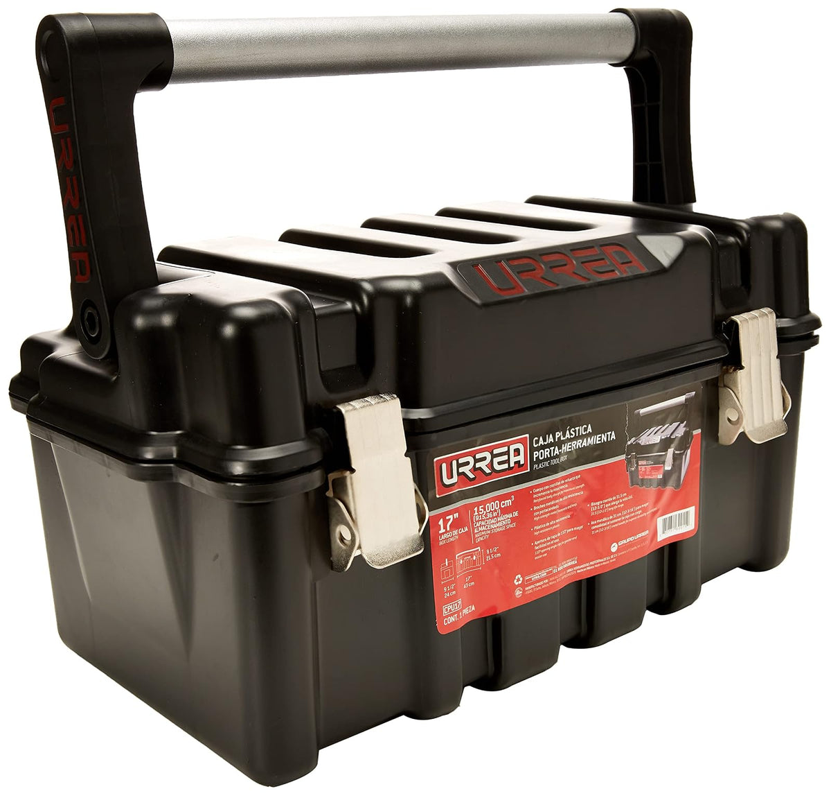 Urrea Caja Portaherramientas Plástica con Charola - Sin charola - 17" x 9" x 8" - Tapa negra