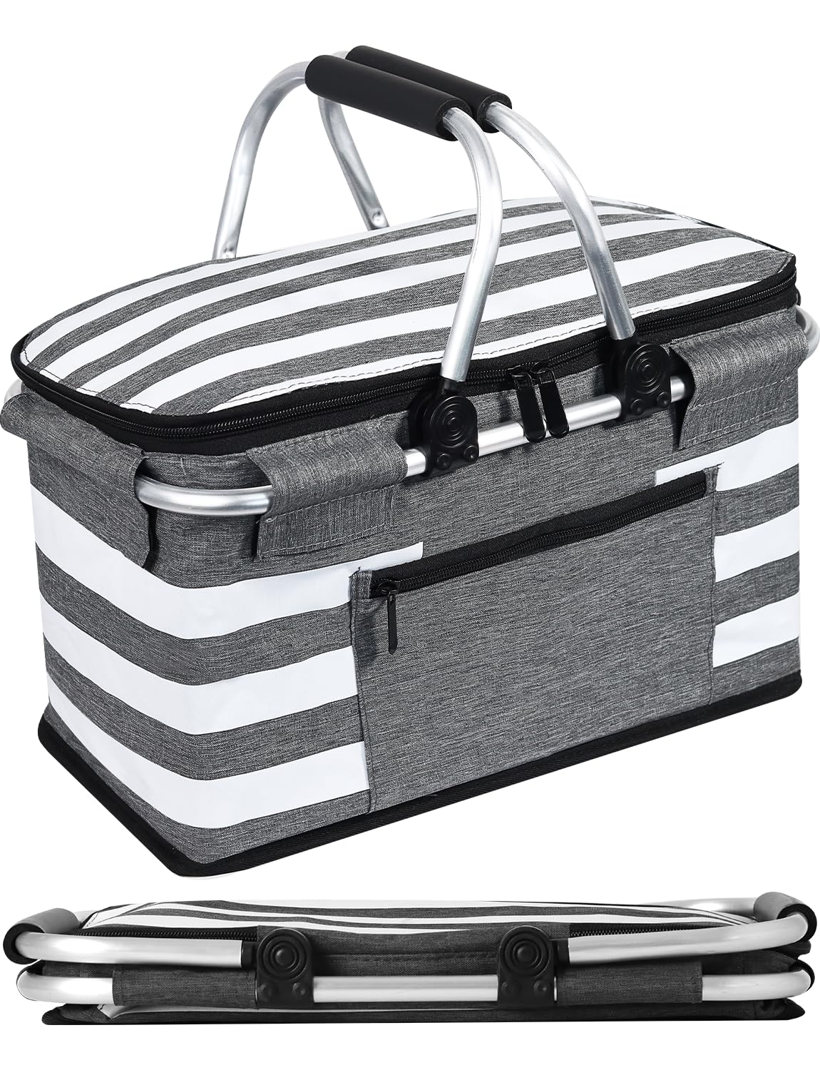 KEFOMOL Cesta de Picnic aislada a Prueba de Fugas, Bolsa enfriadora Plegable de 26 litros con Tapa, 2 Asas Resistentes, Cesta de Almacenamiento para Picnic, Entrega de Alimentos, para Llevar, Compras