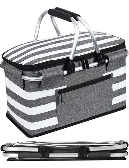 KEFOMOL Cesta de Picnic aislada a Prueba de Fugas, Bolsa enfriadora Plegable de 26 litros con Tapa, 2 Asas Resistentes, Cesta de Almacenamiento para Picnic, Entrega de Alimentos, para Llevar, Compras