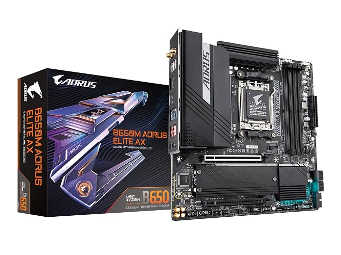 GIGABYTE B650M AORUS Elite AX (AM5/ LGA 1718/ AMD B650/ Micro-ATX/DDR5/ 2* M.2/ PCIe 5.0/ USB 3.2 Gen2X2 Type-C/Intel 2.5GbE LAN/Q-Flash Plus/EZ-Latch/Placa Base para Juegos)