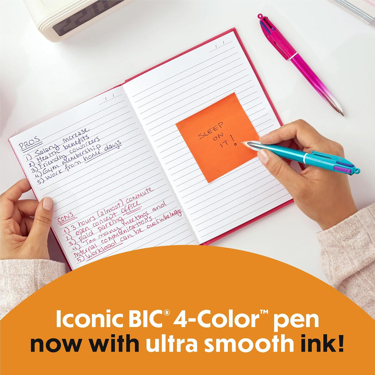 BIC - Bolígrafo retráctil de 4 colores con degradado, punta media de 1,0 mm, 2 unidades en tinta variada