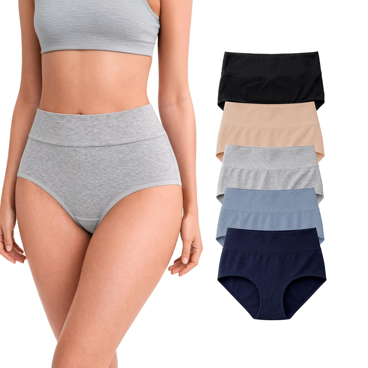 BODYcontrol Calzones de Mujer Algodón Corte Hipster Talle Alto Pack, Briefs Cintura Alta, Ropa Interior Mujer Lencería Dama Bragas Pantaletas Panties Stretch Fit Uso Set Diario 2913