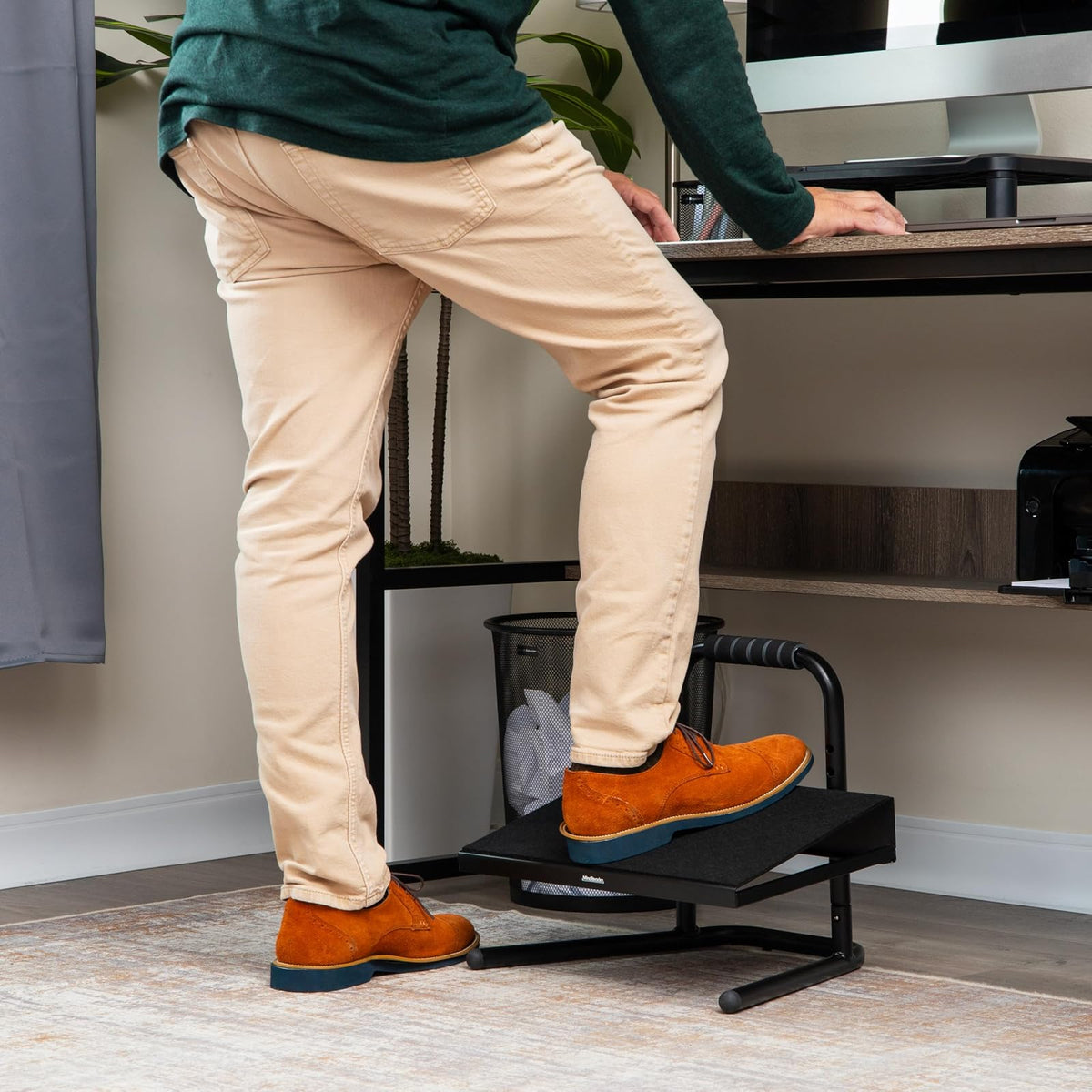 Mind Reader Foot Rest, Under Desk at Work, Ergonomic, Height Adjustable, Office, Metal, 15" L x 14.25" W x 14.5" H, Black