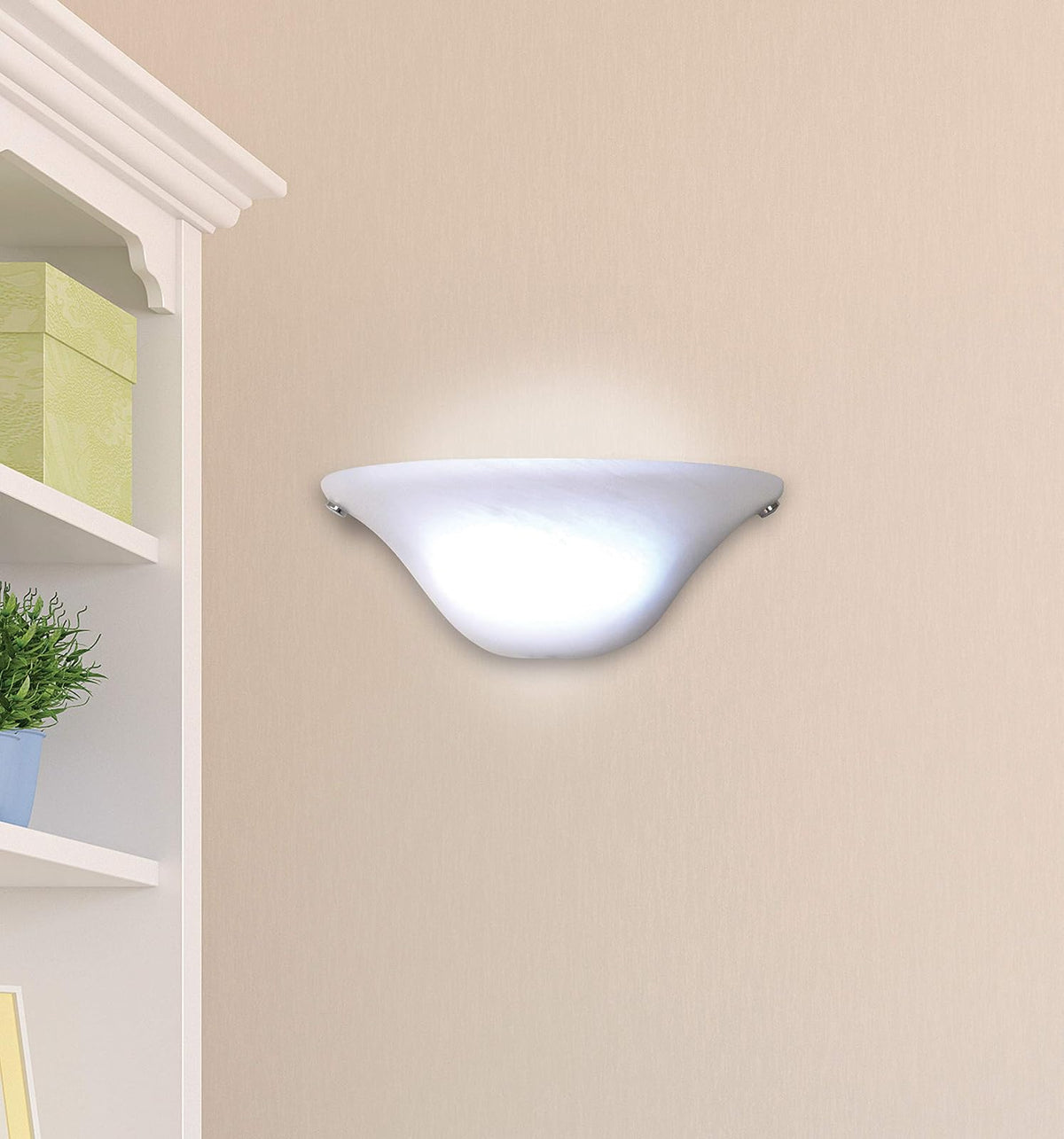 It's Exciting Lighting IEL-4400 - Cono de Vidrio de mármol Esmerilado, Funciona con baterías, Temporizador de 4 Horas, Half Moon Marble, Blanco, 1