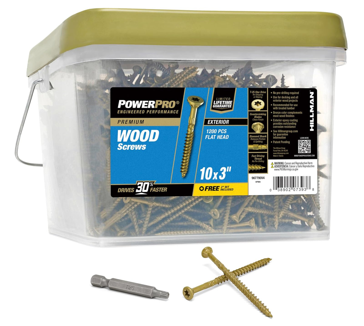 Power Pro Tornillos para Madera #10 x 3 pulgadas Caja 1200 pzas - 1200pcs Tub