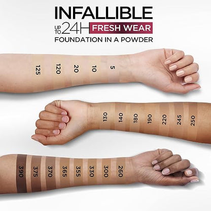 L'Oréal Paris Infallible 24H Fresh Wear, Base de Maquillaje en Polvo con SPF 25+, Alta Cobertura con Acabado Mate, Larga Duración y Control de Brillo, Tono 250 Radiant Sand