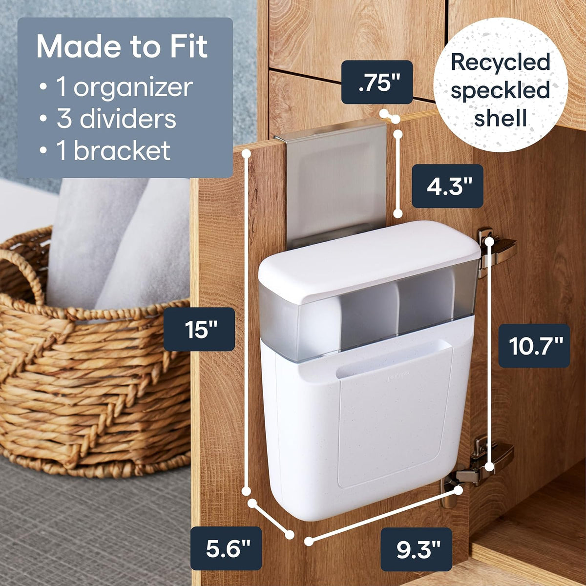 YouCopia DoorStash Organizador de artículos de Cambiador, Organizador Colgante para Puerta de clóset de baño con 3 Compartimentos Ajustables y Tapa Cubierta para organización de Accesorios