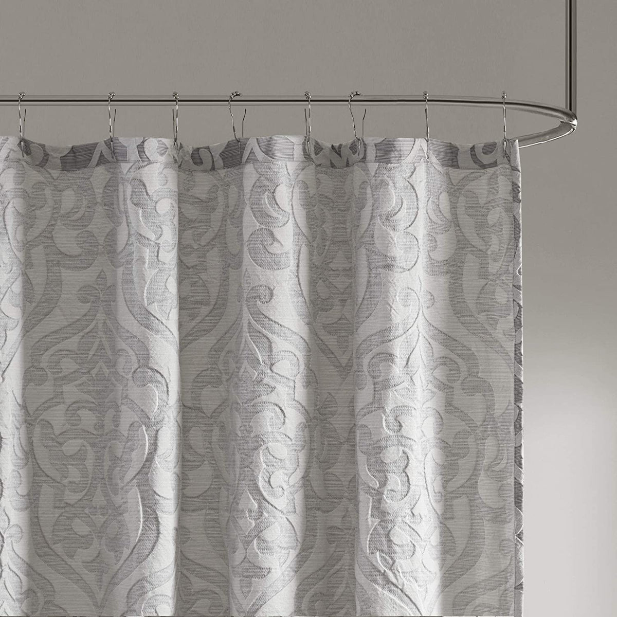 Madison Park Odette Cortina de Ducha de Tela Jacquard Texturizado de Lujo, medallón de Damasco Lavable a máquina, decoración Moderna del baño del hogar, Pantalla de privacidad para bañera, 72" x 72",