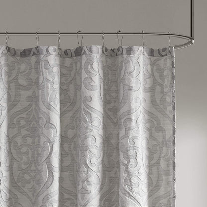 Madison Park Odette Cortina de Ducha de Tela Jacquard Texturizado de Lujo, medallón de Damasco Lavable a máquina, decoración Moderna del baño del hogar, Pantalla de privacidad para bañera, 72" x 72",