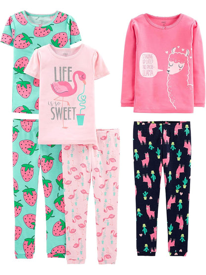 Carter's Simple Joys Baby Girls' 6-Piece Snug Fit Cotton Pajamas, [Talla] 0-6M, Marrón, Conejo/Animal, Algodón, Primavera, Verano