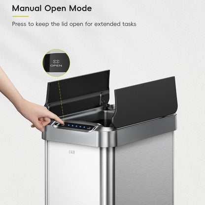 EKO Phantom-T - Bote de basura vertical con sensor de movimiento de 50 litros, acabado de acero inoxidable cepillado