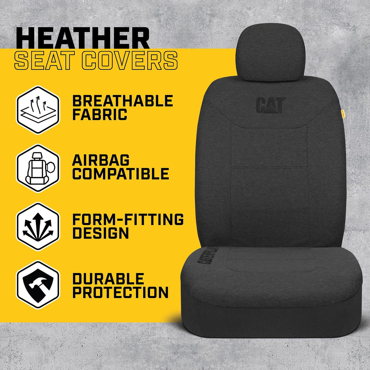 Cat CozyBlend Fundas de Asiento de Jersey, Gris Carbón, Juego Delantero de 2 Piezas CASC2054