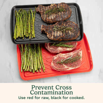 Cuisinart Bandejas Parrilla Set 2 Piezas Roja y Negra | Bandejas de preparación tamaño mediano, sin contaminación cruzada, apto para lavaplatos, hechas de melamina, fácil limpieza