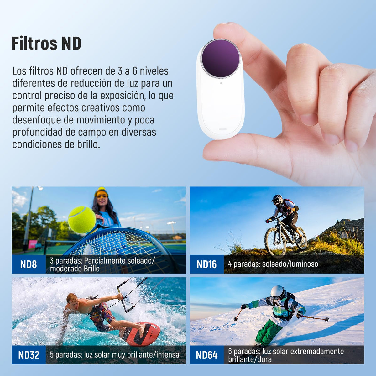 NEEWER GO 3S Juego de Filtros ND (Paquete de 4), ND8 ND16 ND32 ND64 Kit de Accesorios de Filtro de Lente de Densidad Neutra con Vidrio Optico HD Multicapa Compatible con Insta 360 GO 3S, FLB01