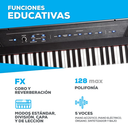 Alesis Recital - Piano Eléctrico digital con teclado de 88 Teclas Semi-contrapesadas full size, altavoces integrados y 5 voces premium
